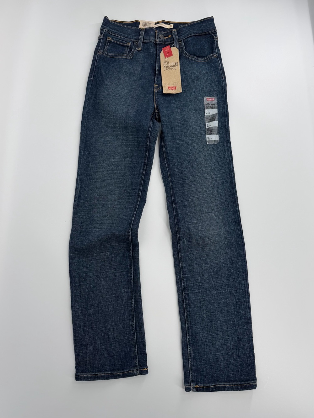 Levi’s 724 High Rise Straight Cropped Jeans Womens W25 Blue Sculpt Stretch NWT